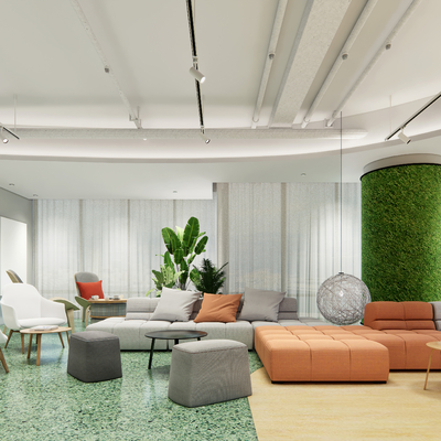  现代公司休闲区su模型 