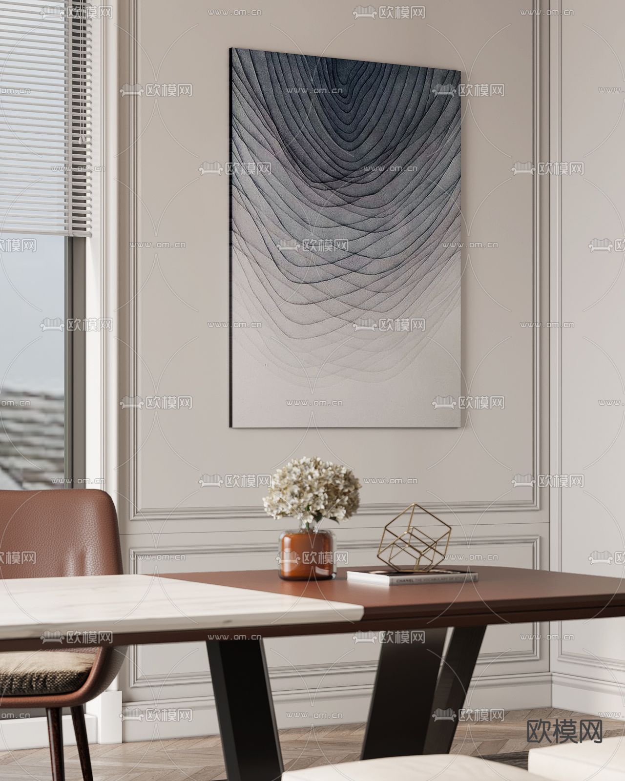 简欧书房3d模型下载（渲染图3）