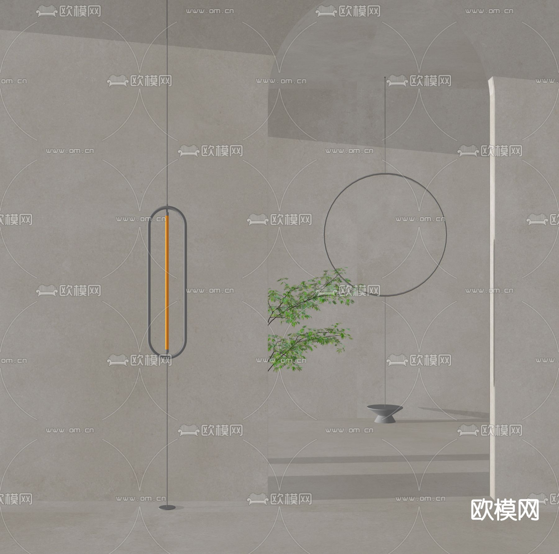 侘寂圆环壁灯su模型下载（渲染图2）