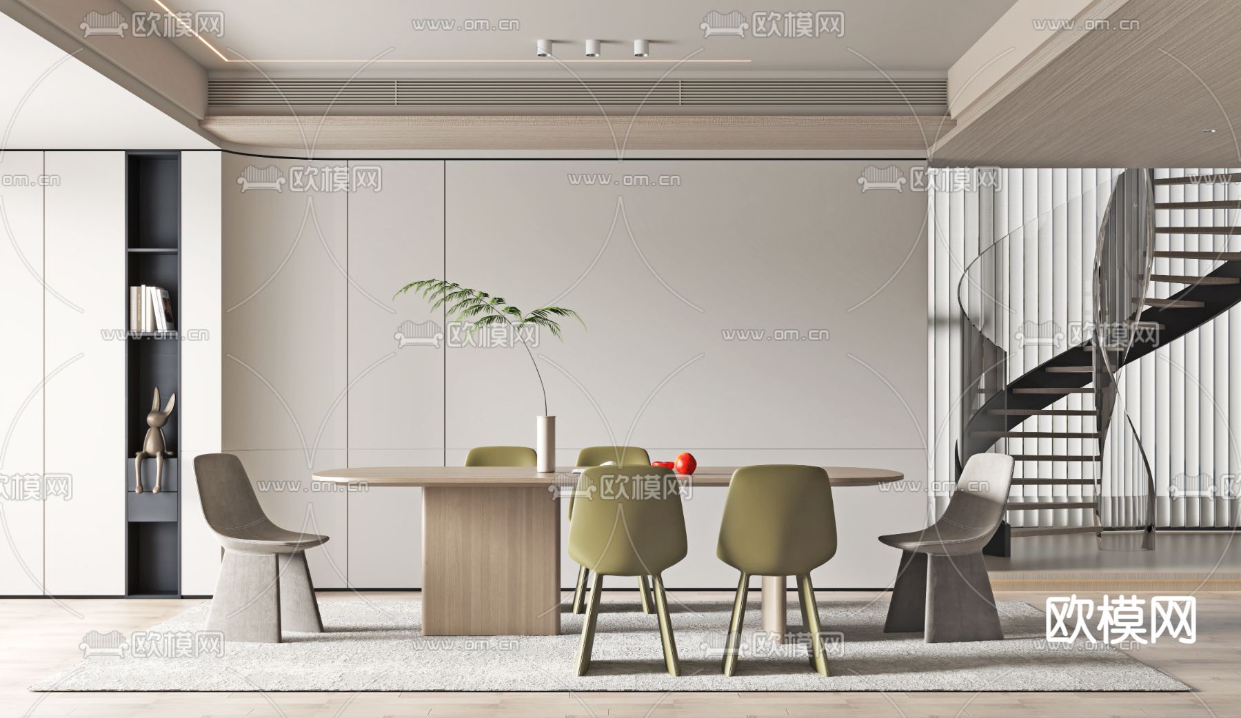 现代奶油风餐厅3d模型下载_ID11975563_3dmax免费模型-欧模网