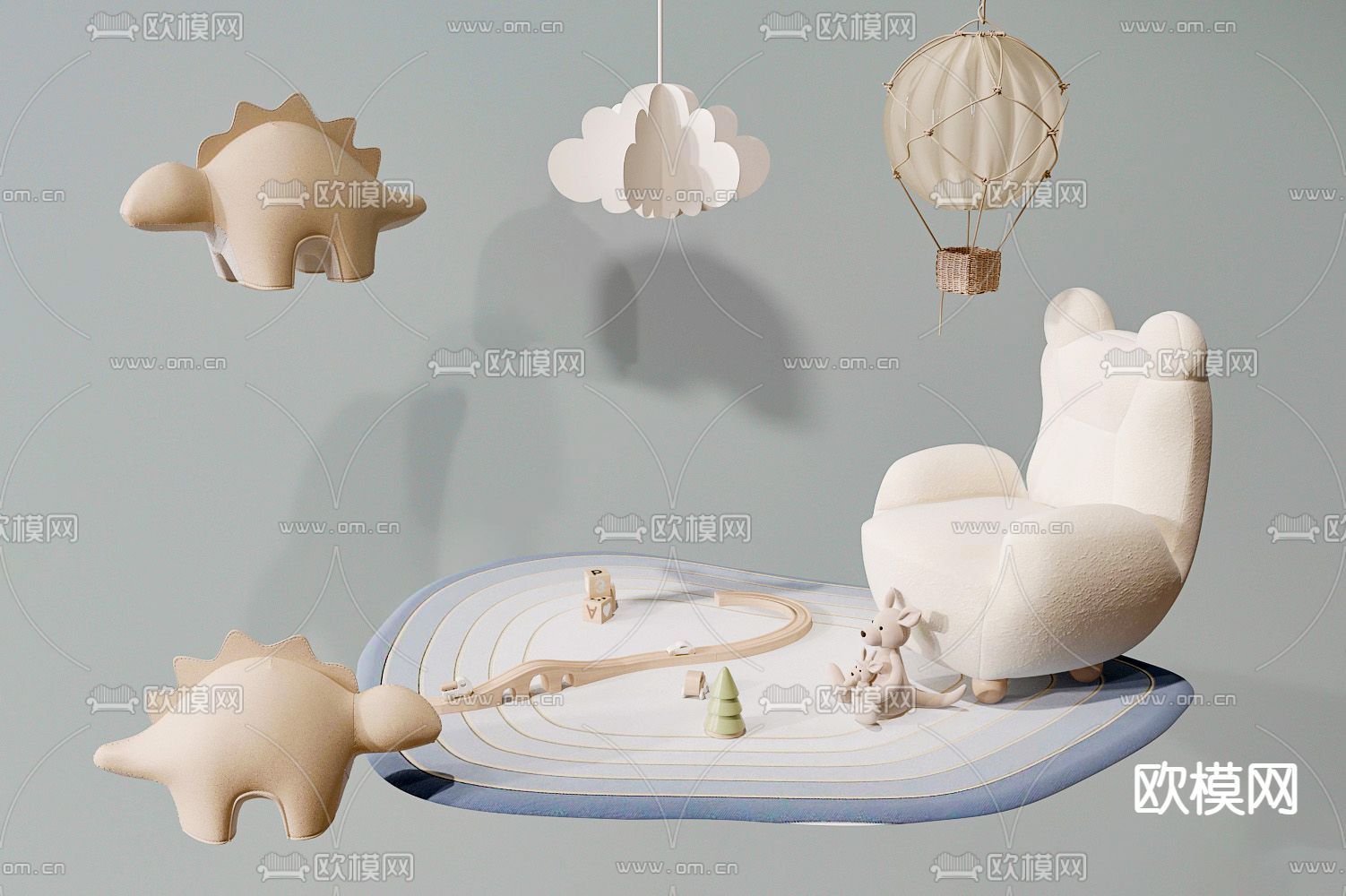 北欧儿童沙发su模型下载（渲染图1）