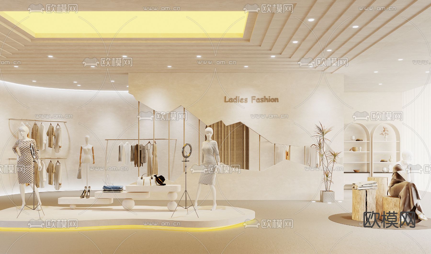 侘寂女装服装店su模型下载（渲染图1）