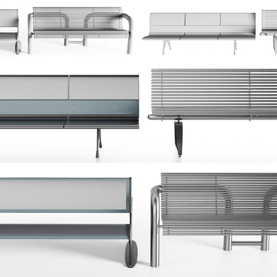  现代户外不锈钢公共椅su模型 