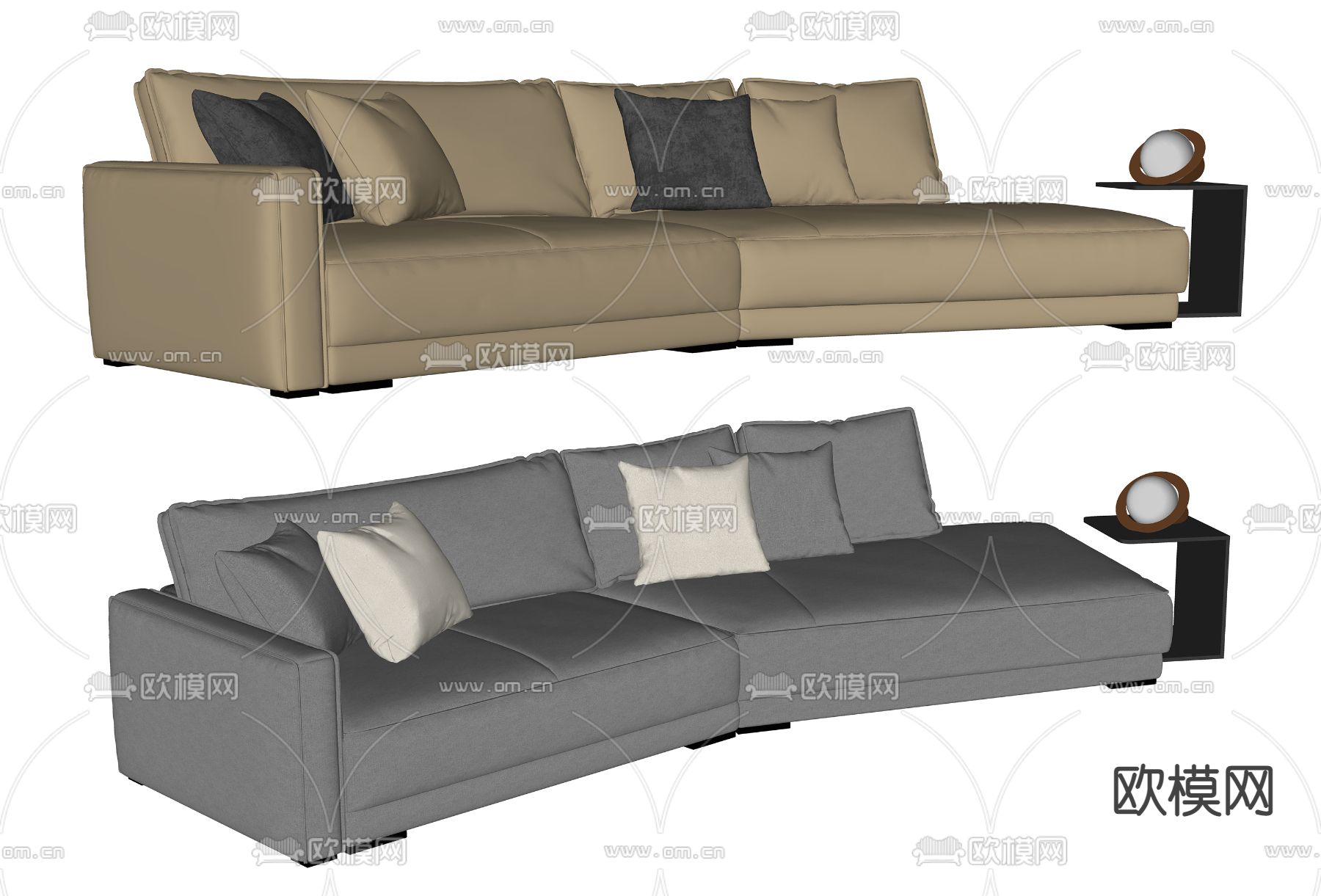 现代转角多人沙发su模型下载（渲染图2）