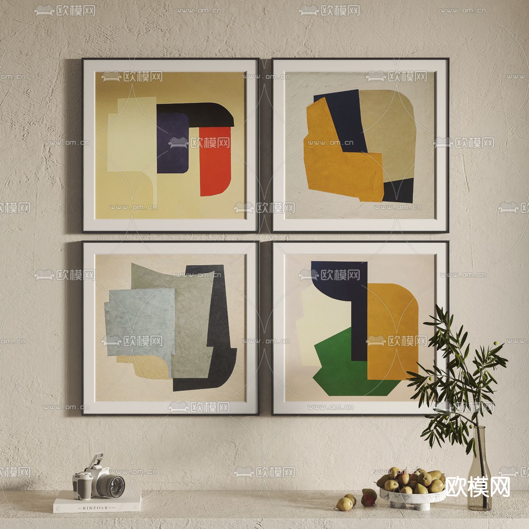 孟菲斯风抽象装饰画3d模型下载