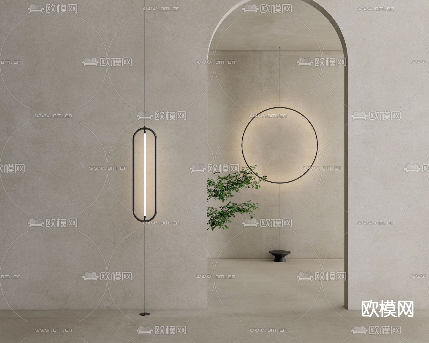 侘寂圆环壁灯su模型下载（渲染图1）