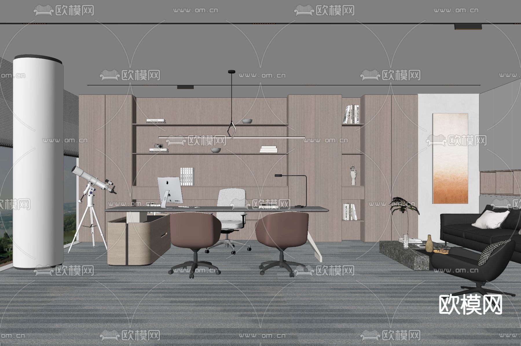 现代总经理办公室su模型下载（渲染图2）