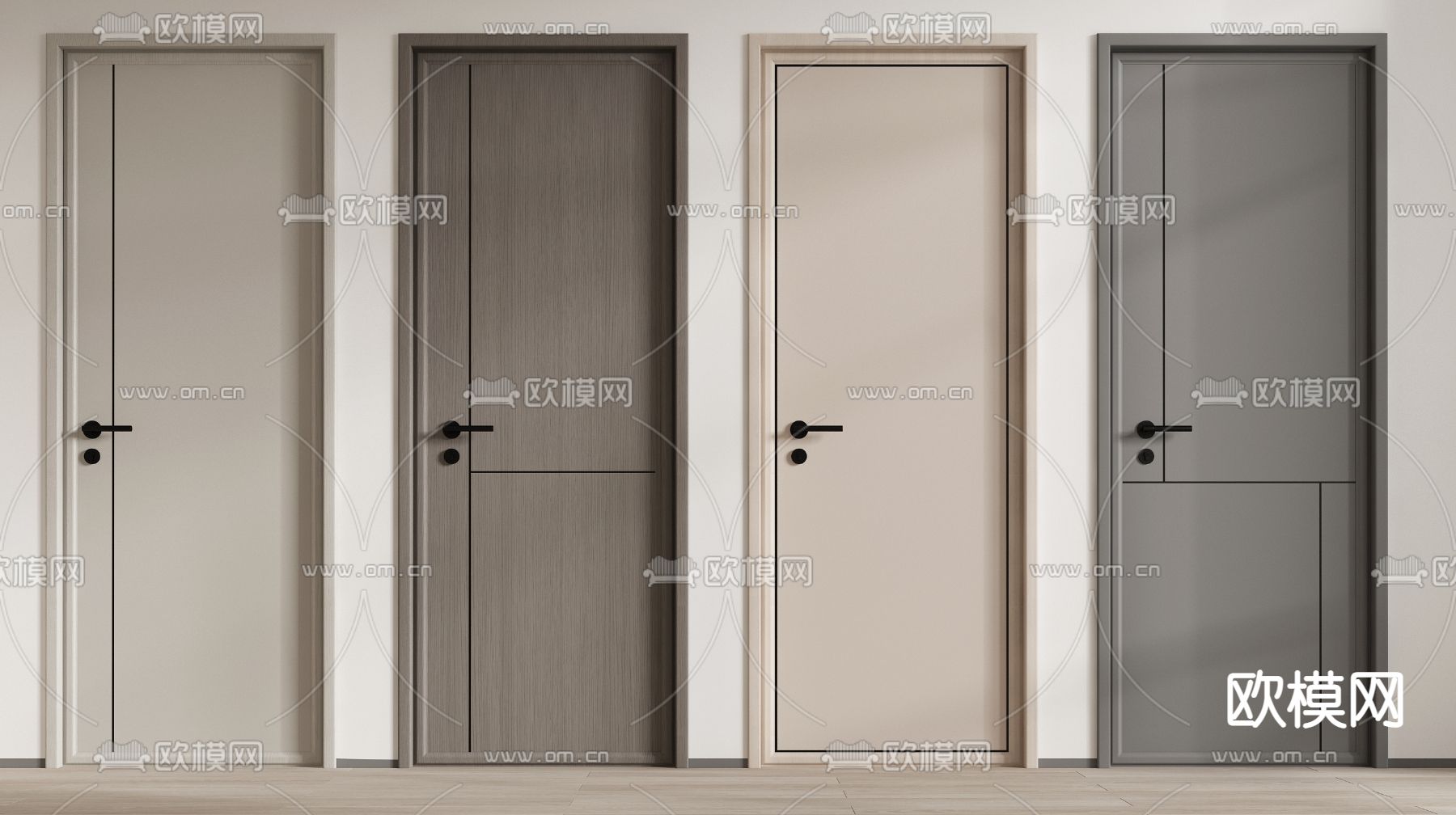 现代房门单开门3d模型下载