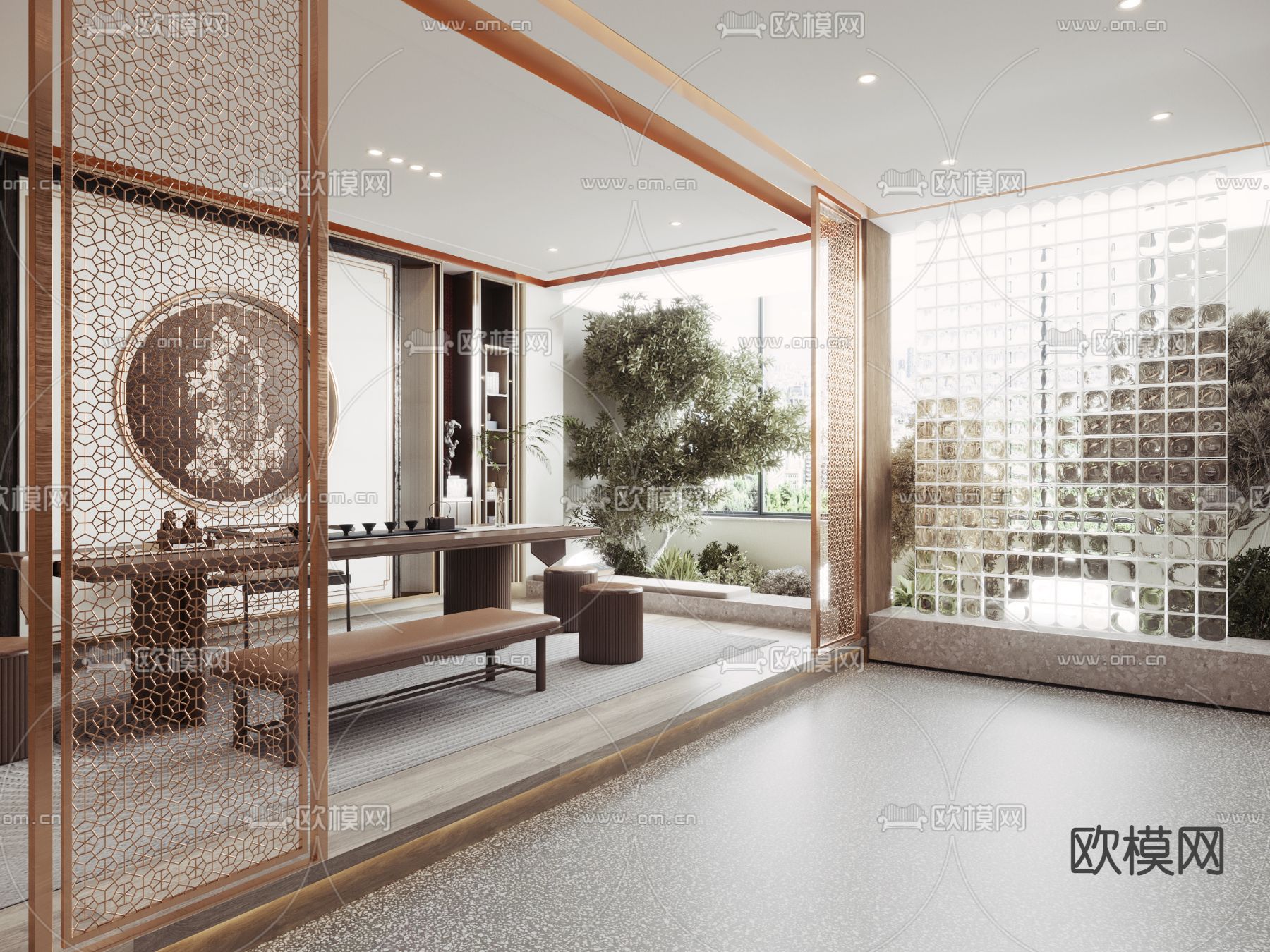 新中式茶室会所茶馆3d模型下载（渲染图2）