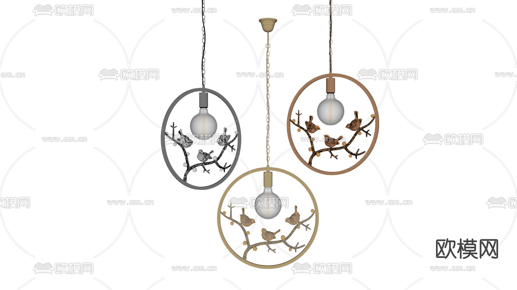 欧式树枝小鸟吊灯su模型下载（渲染图2）