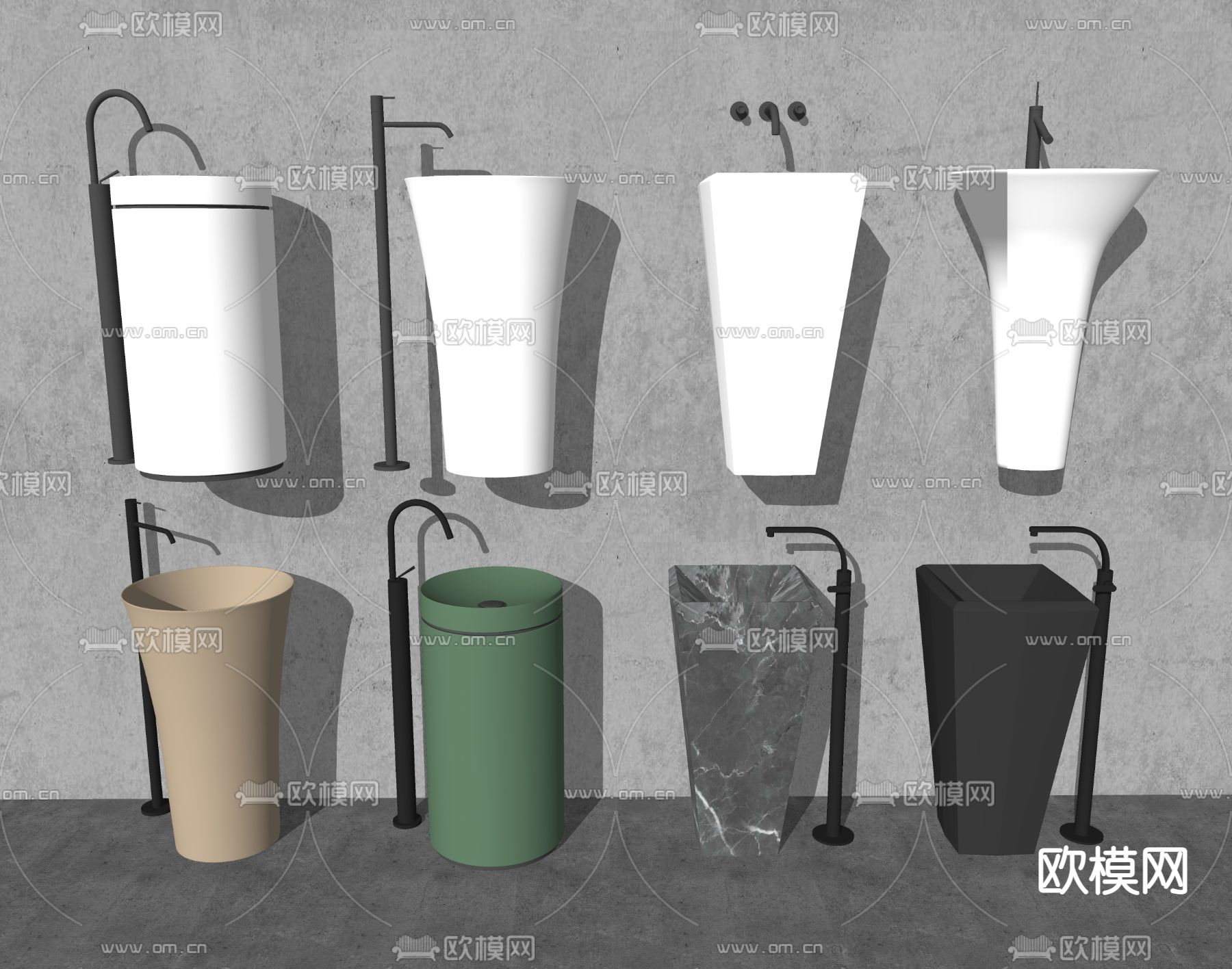 现代洗手台立式台盆洗手盆su模型下载（渲染图2）