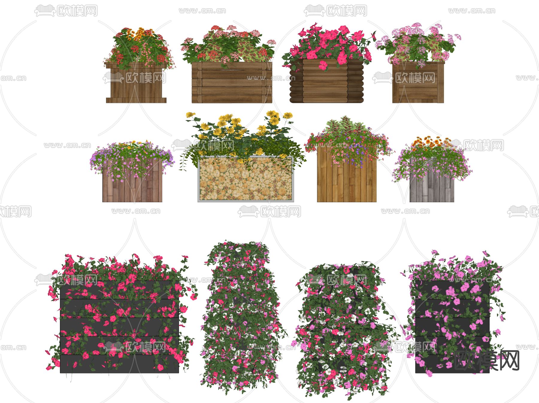 现代花池绿植盆栽su模型下载（渲染图1）