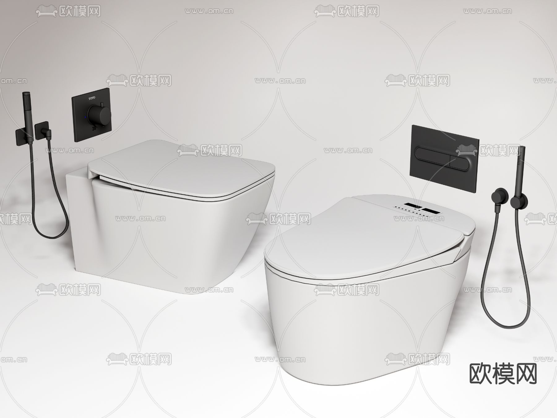 现代智能马桶坐便器su模型下载（渲染图1）