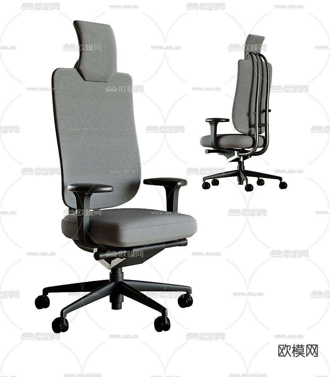 现代灰色布艺办公椅电竞椅3d模型下载