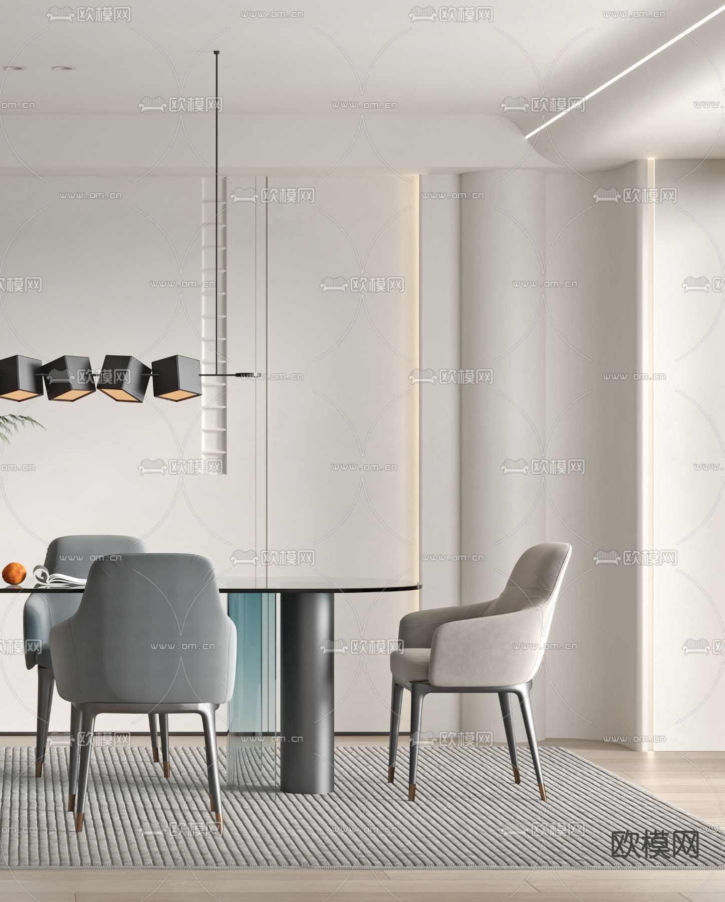 现代奶油风餐桌椅3d模型下载（渲染图3）