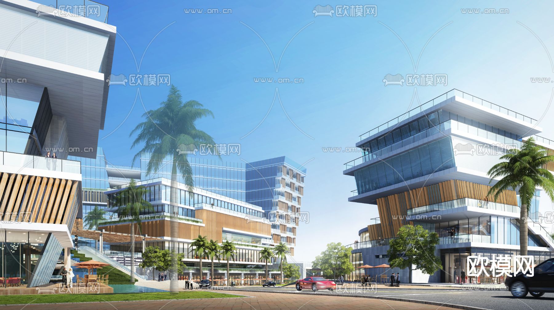 现代办公产业园区鸟瞰su模型下载（渲染图2）