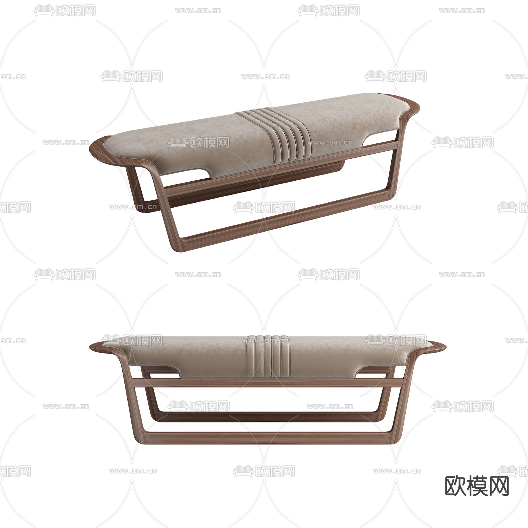 现代灰色布艺床尾凳3d模型下载