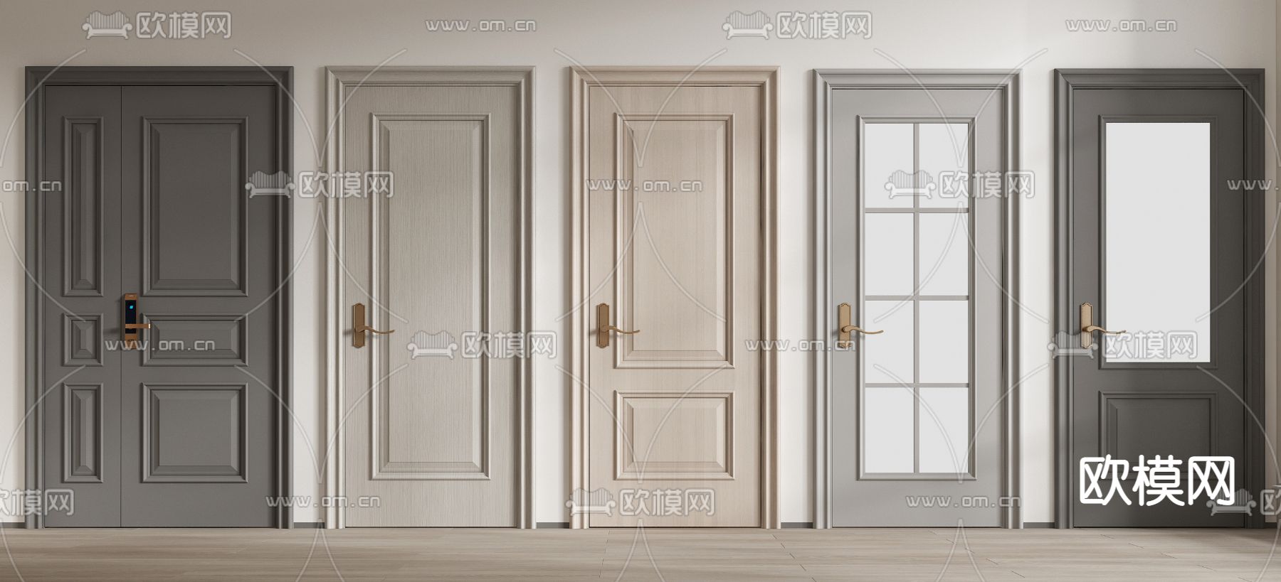 简欧单开门房门3d模型下载