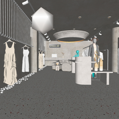 侘寂风服装店su模型