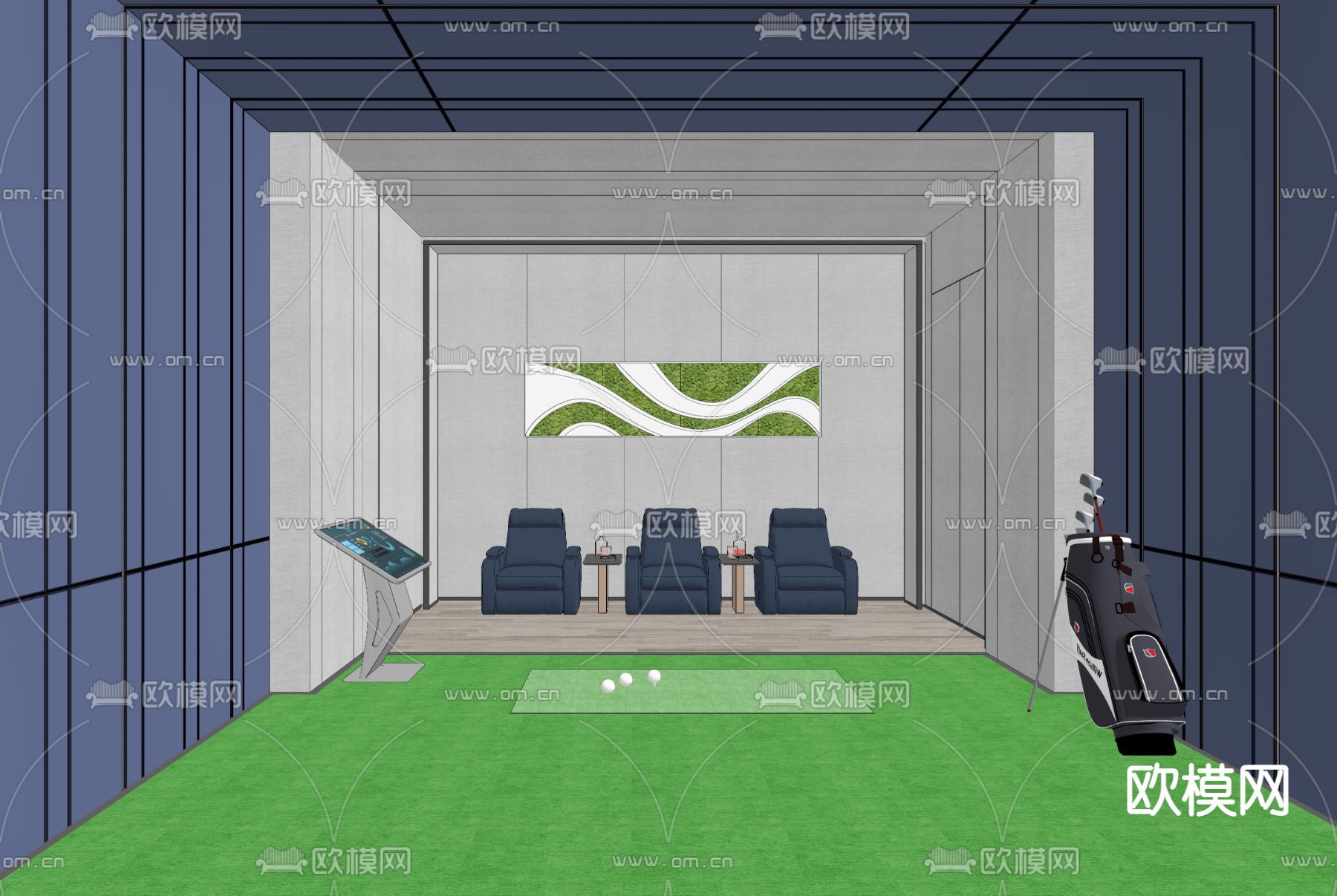 现代室内模拟高尔夫球su模型