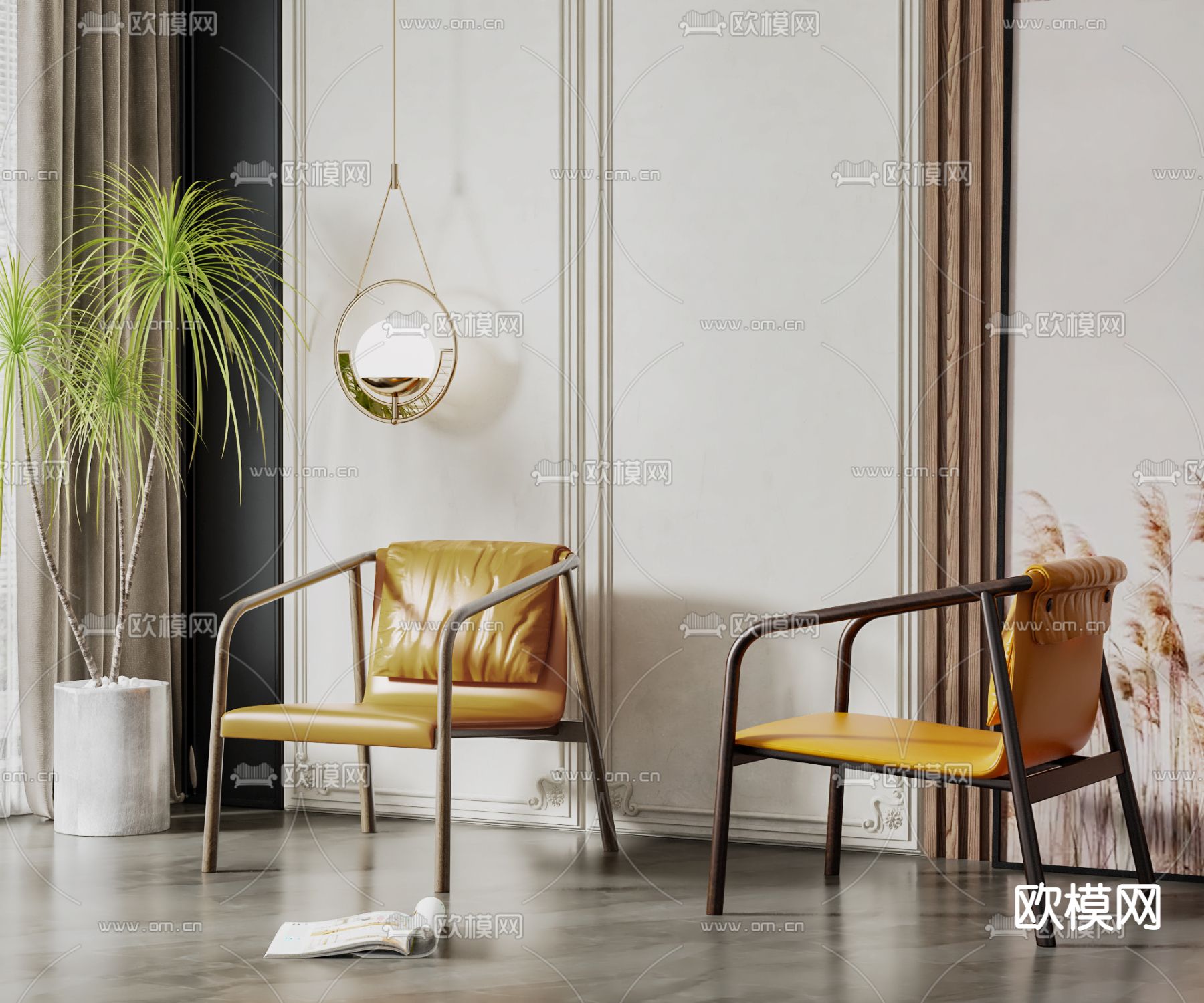 北欧皮革橙色休闲椅3d模型下载