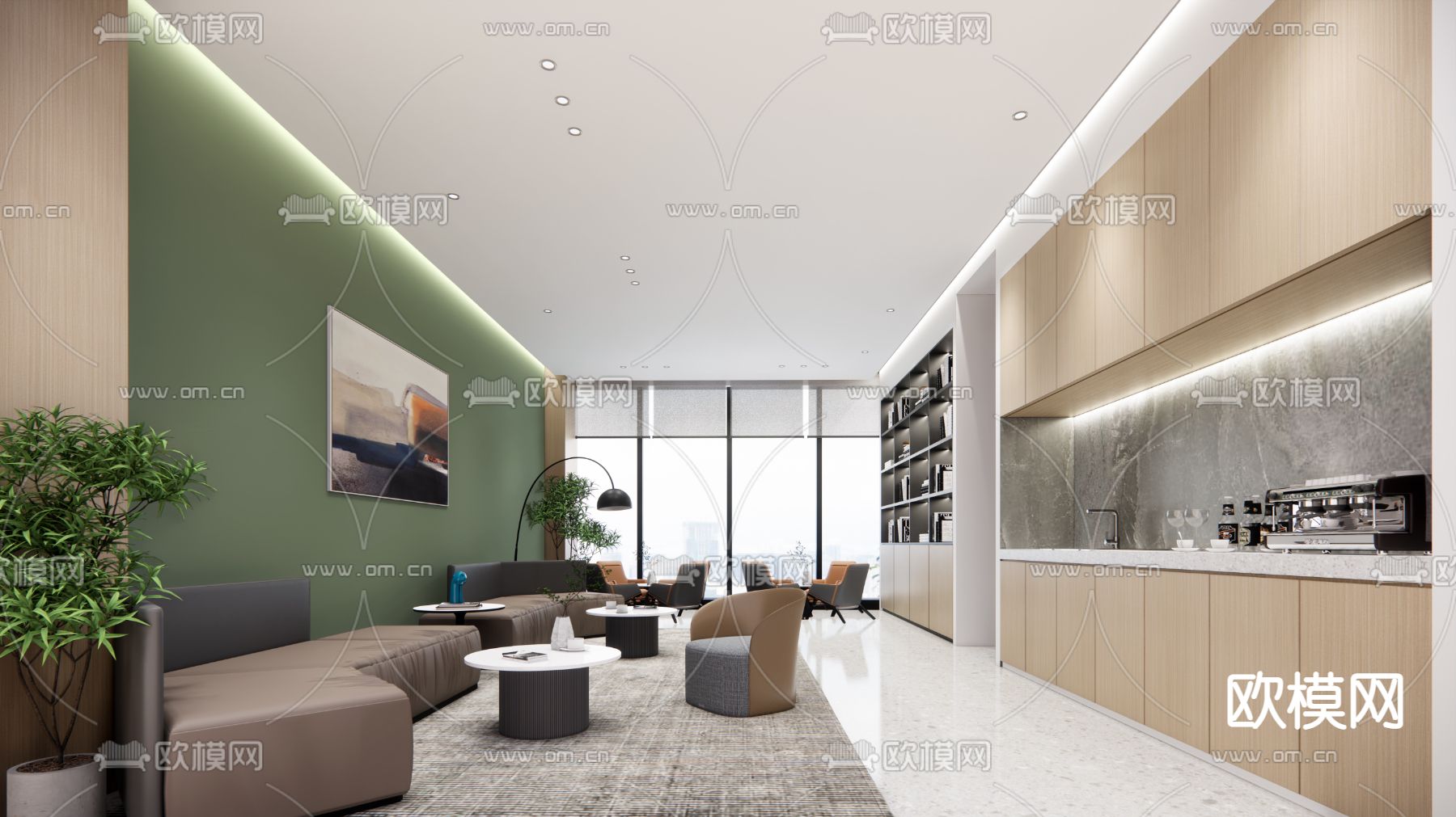 现代办公茶水间su模型下载（渲染图1）