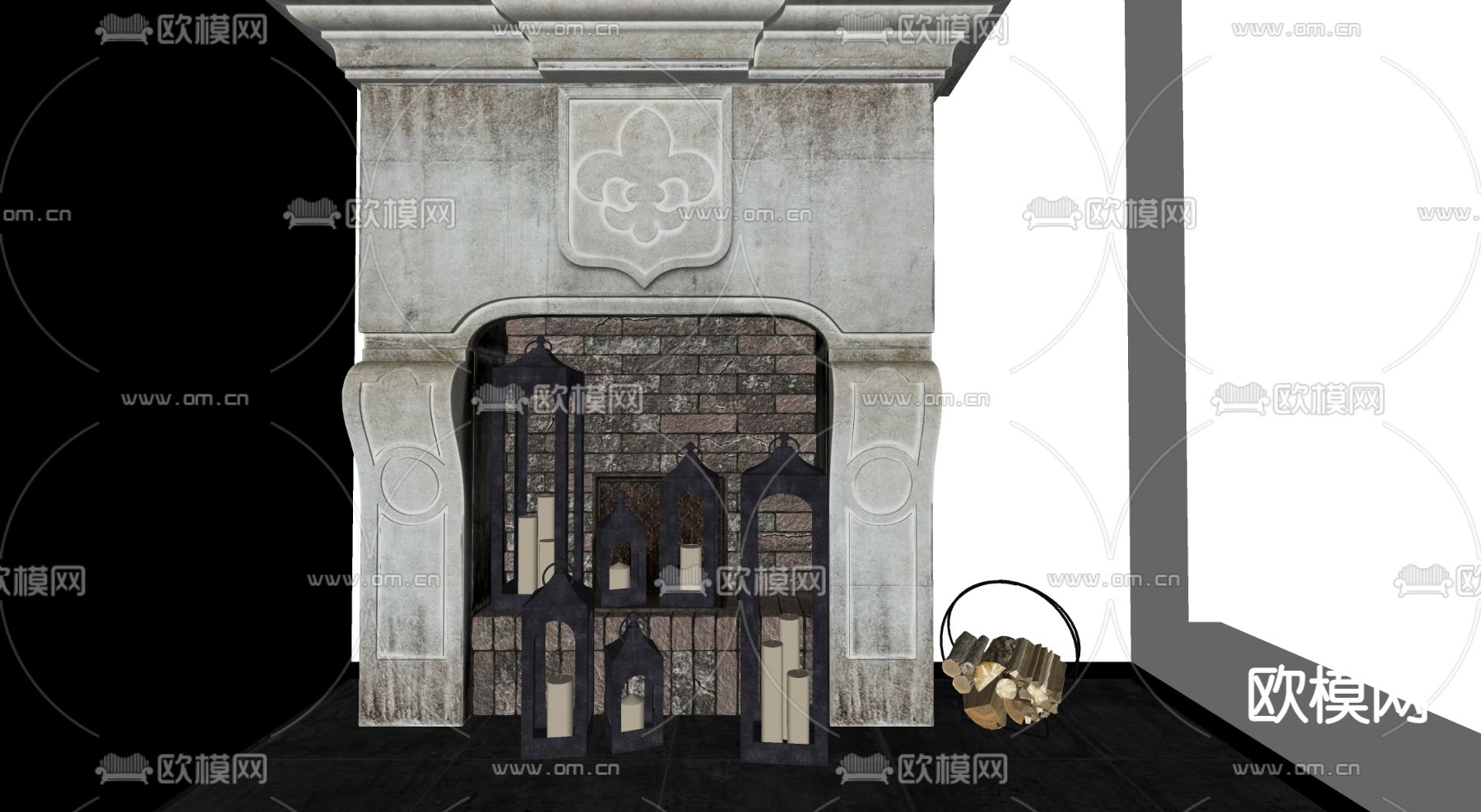 欧式壁炉su模型下载（渲染图2）
