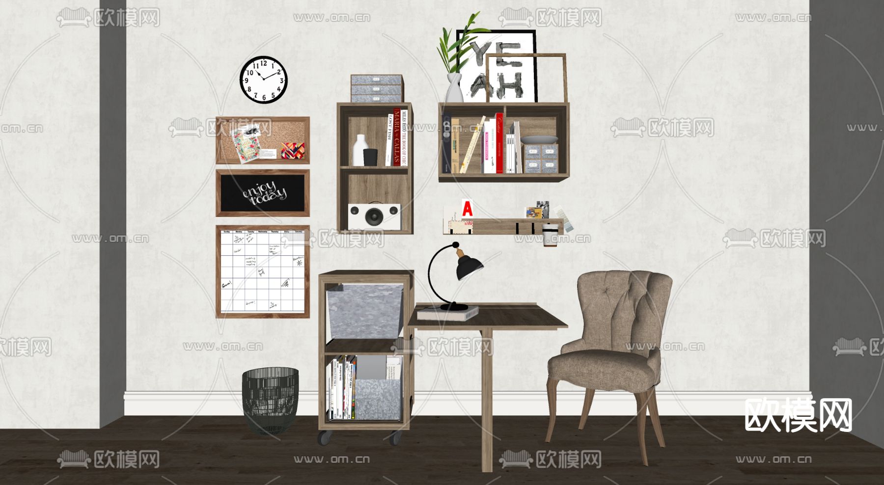 美式书桌椅su模型下载（渲染图2）