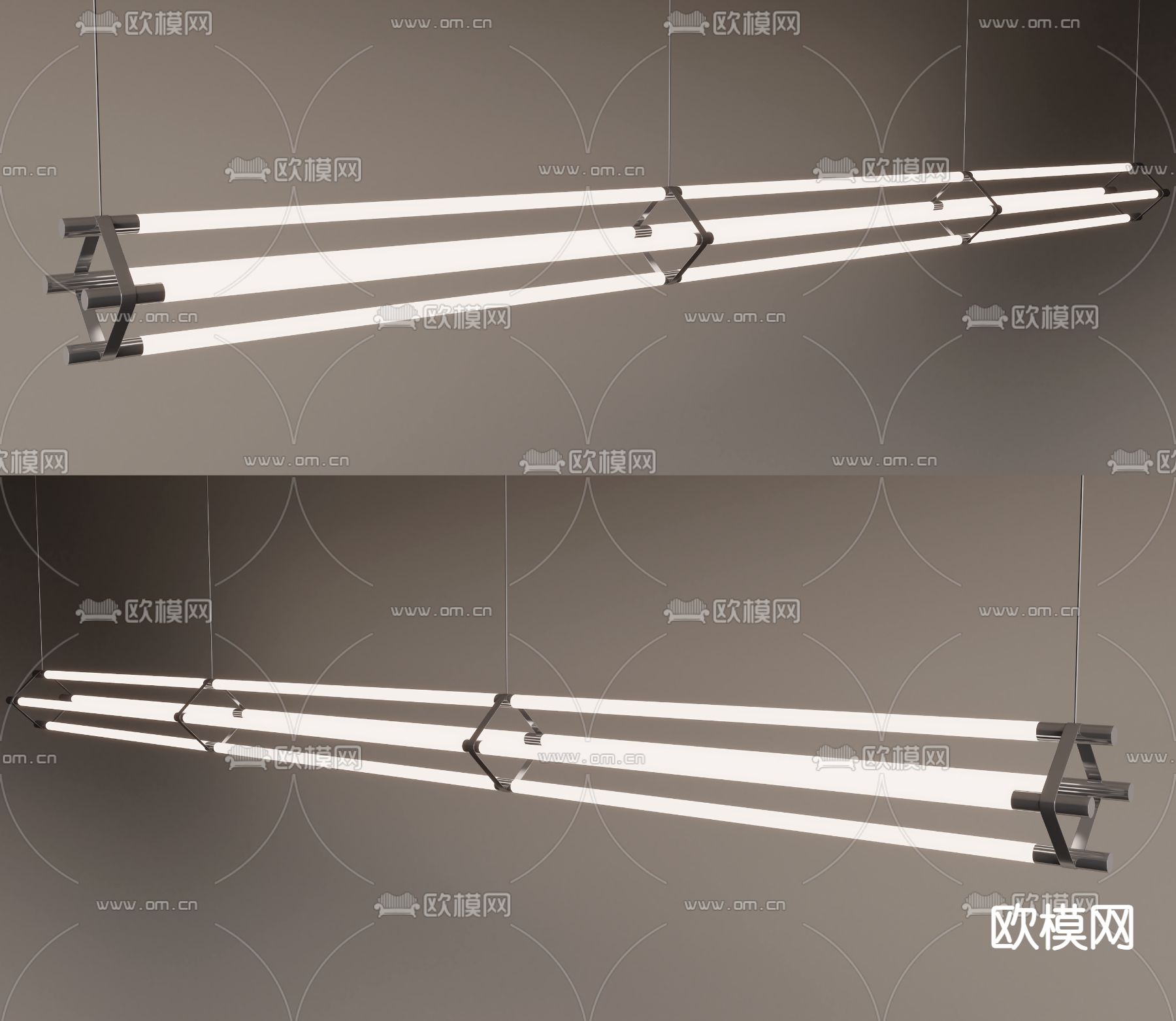 现代菱形灯管办公吊灯3d模型下载
