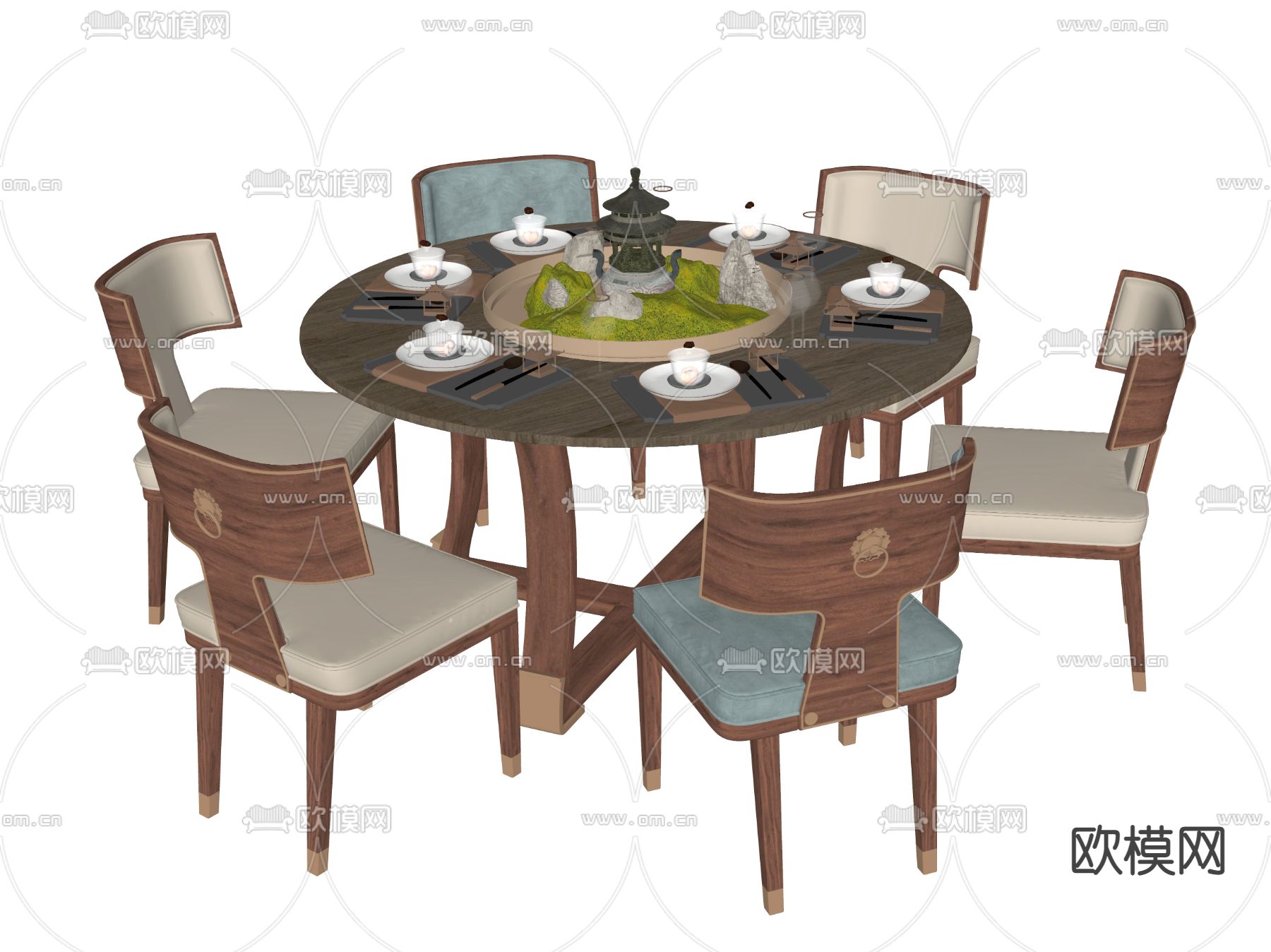 新中式餐桌椅su模型下载（渲染图2）