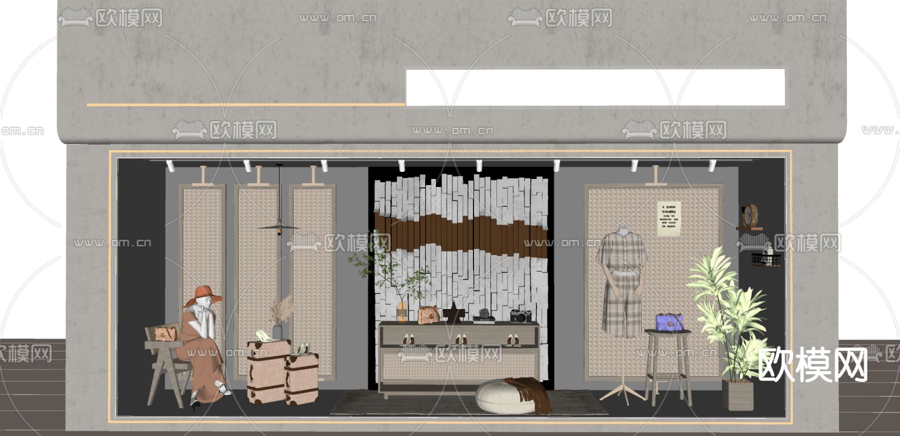 侘寂风服装店门头su模型下载