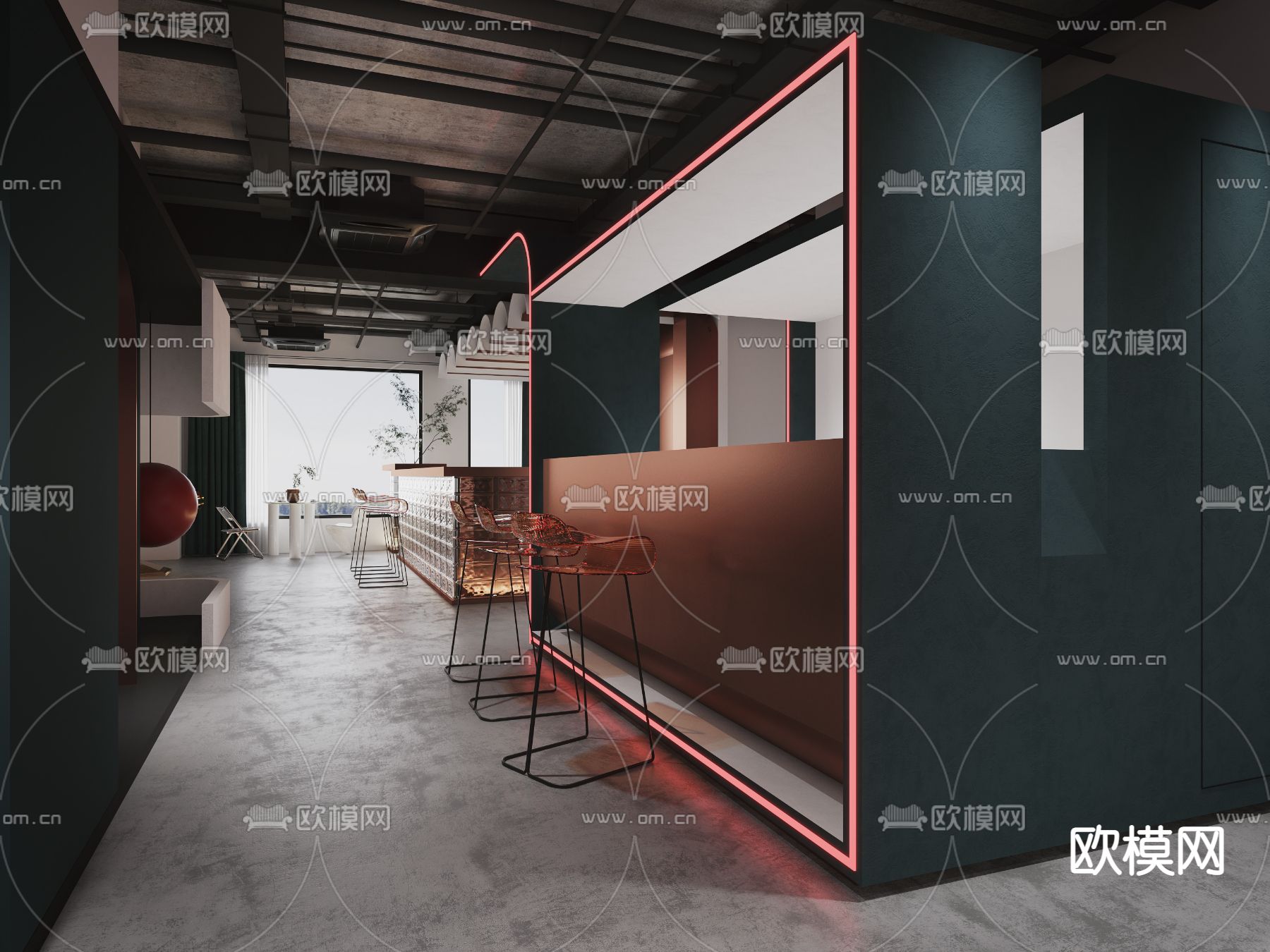 工业风办公室休闲区水吧区3d模型