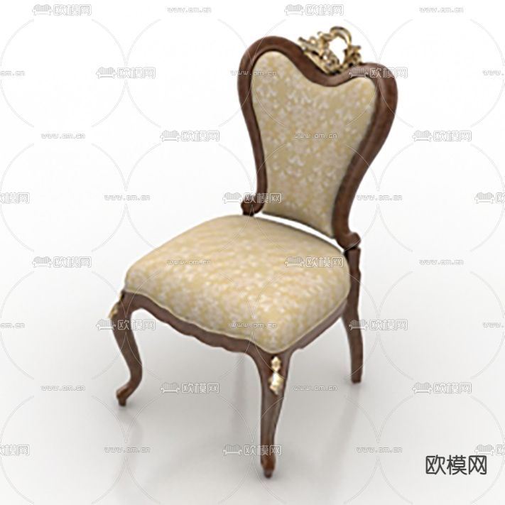 欧式古典实木描金雕花布艺单椅免费3d模型下载