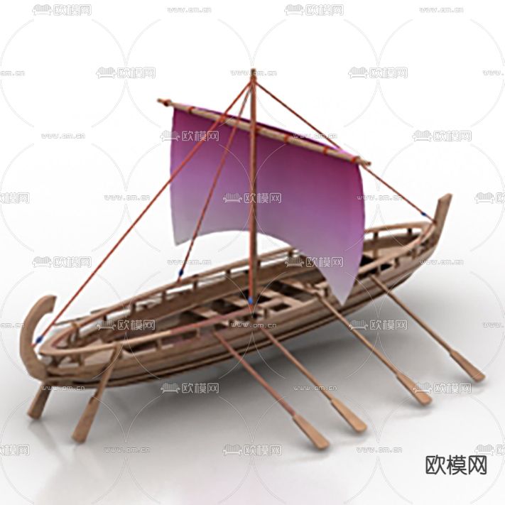 北欧复古实木帆船模型摆件免费3d模型