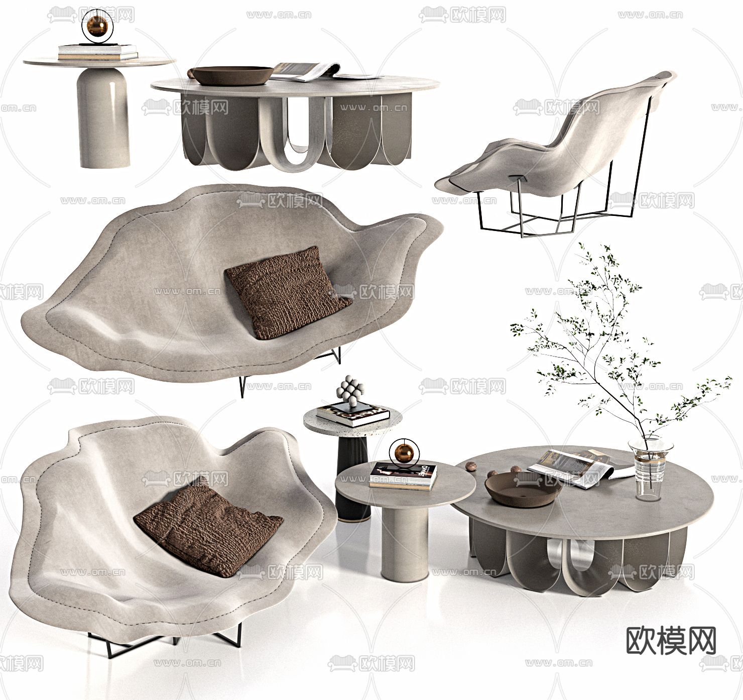 侘寂异形沙发组合su模型下载（渲染图1）