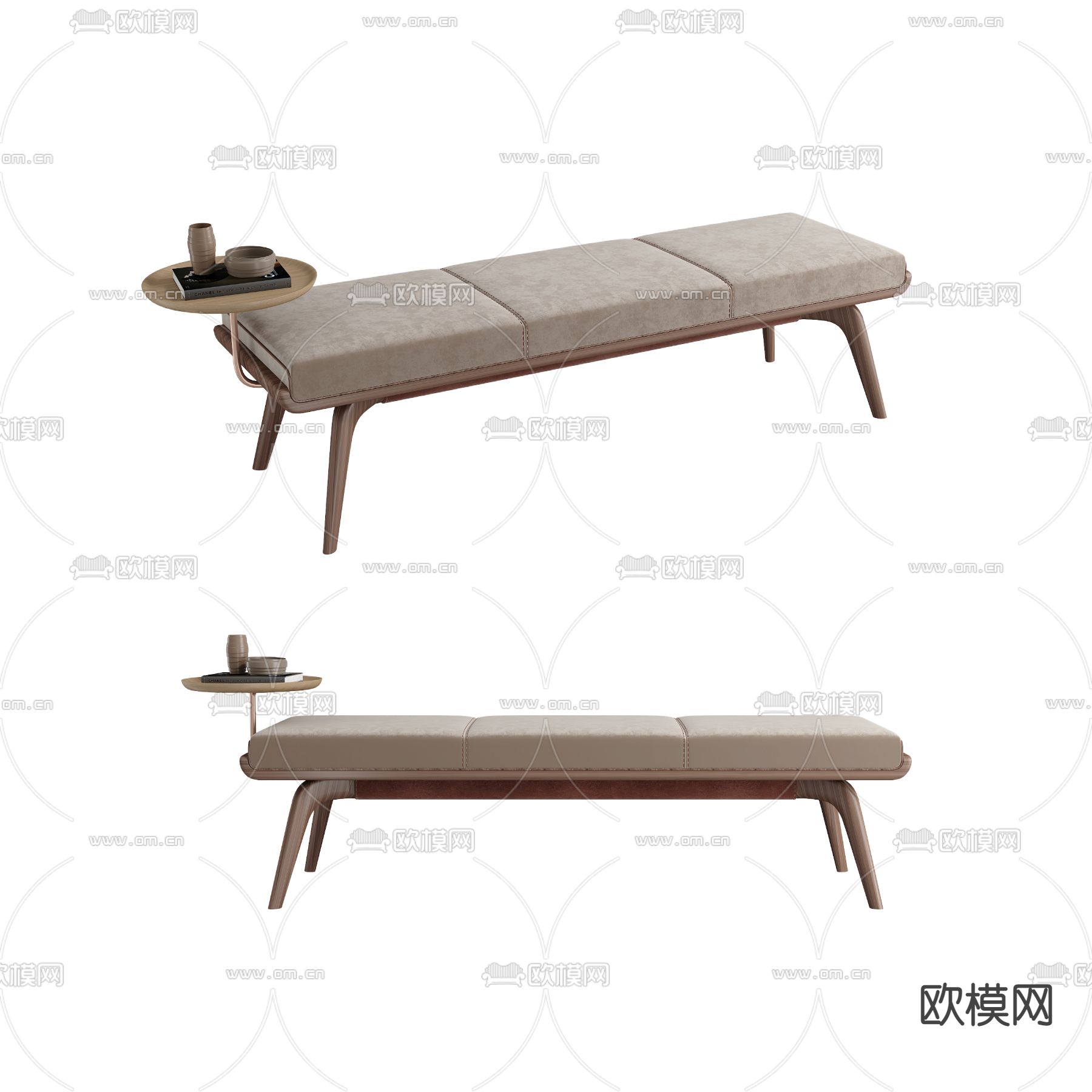 现代灰色绒布床尾凳3d模型