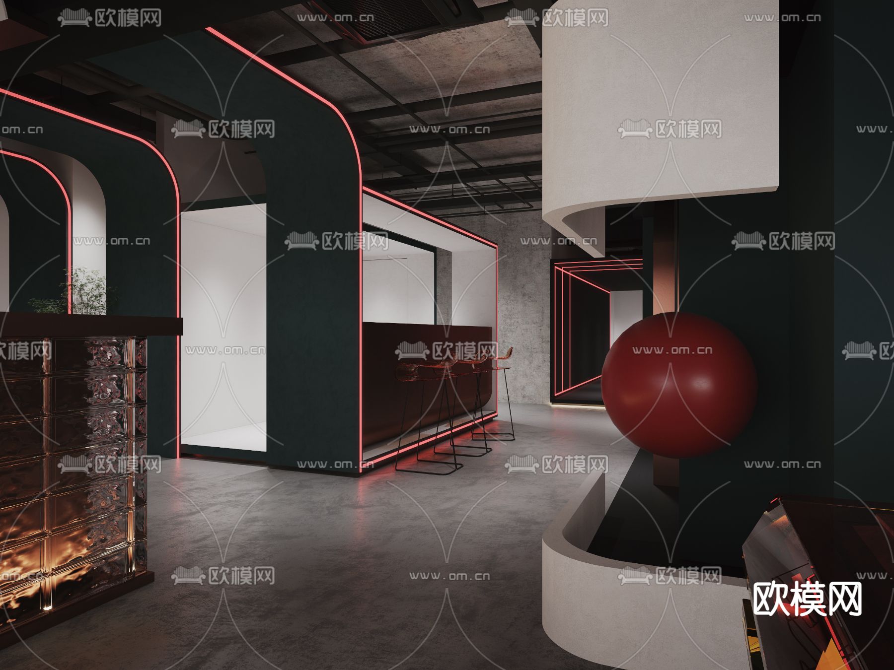 工业风办公室休闲区水吧区3d模型