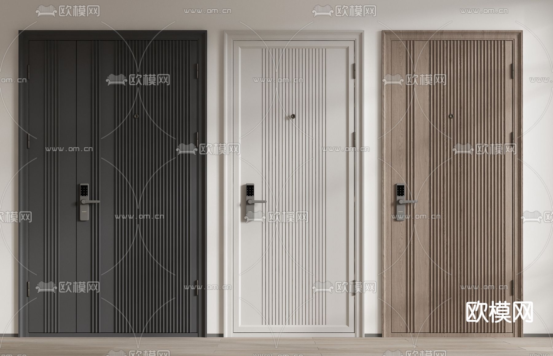 现代单开门子母门3d模型下载