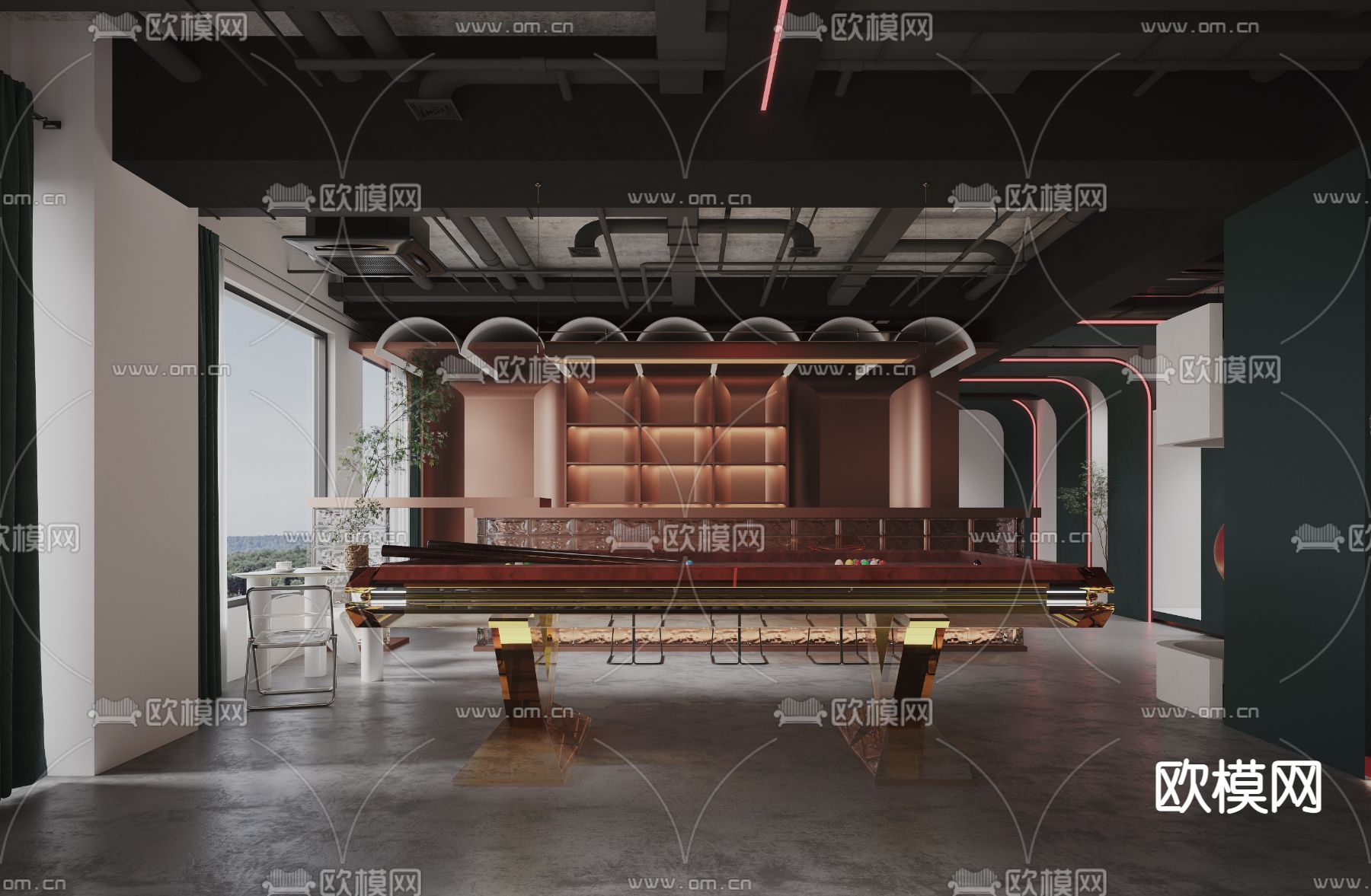 工业风办公室休闲区水吧区3d模型