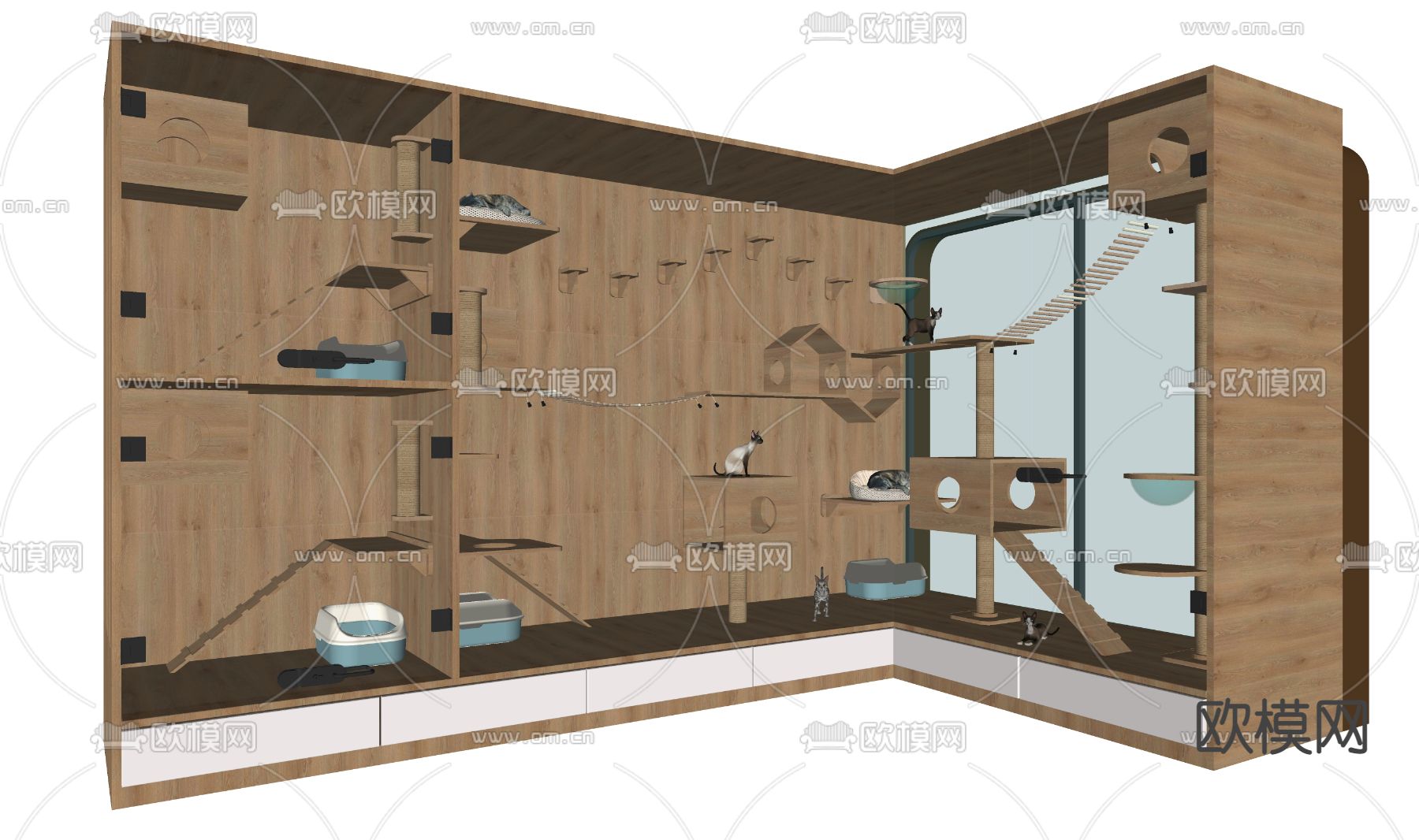 现代猫爬架su模型下载（渲染图2）