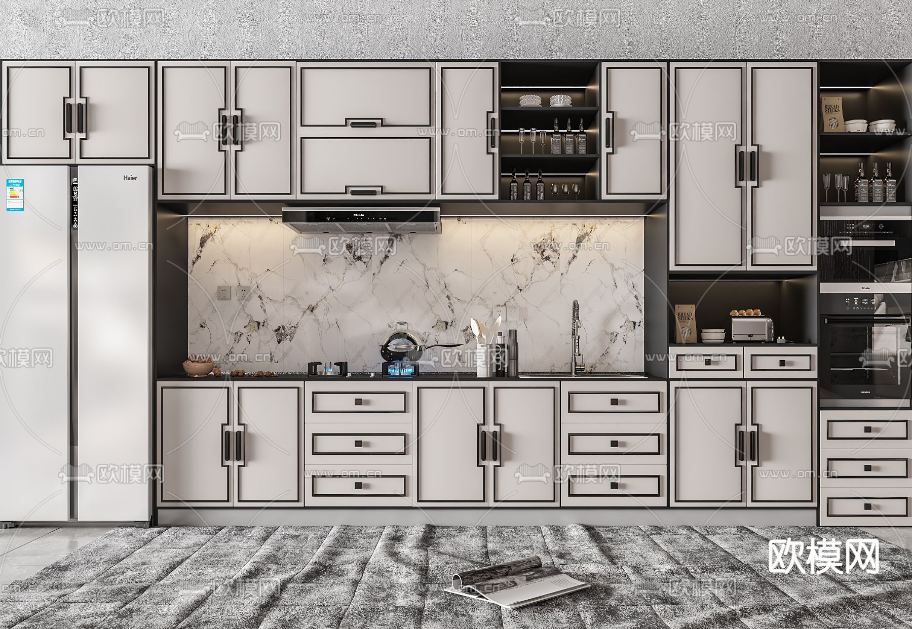 新中式厨房橱柜3d模型下载