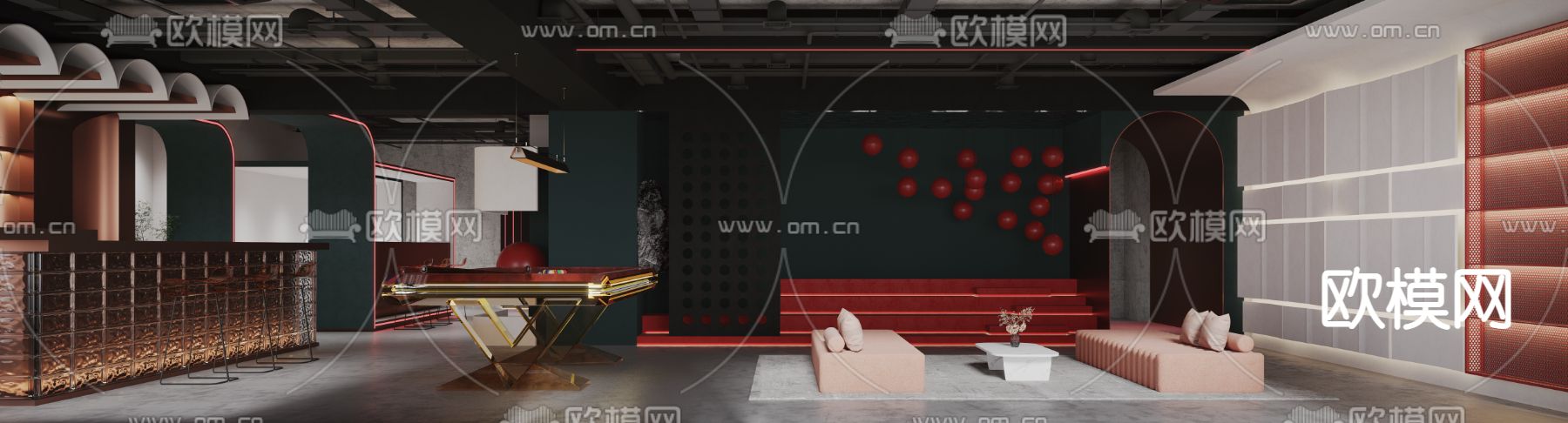 工业风办公室休闲区水吧区3d模型