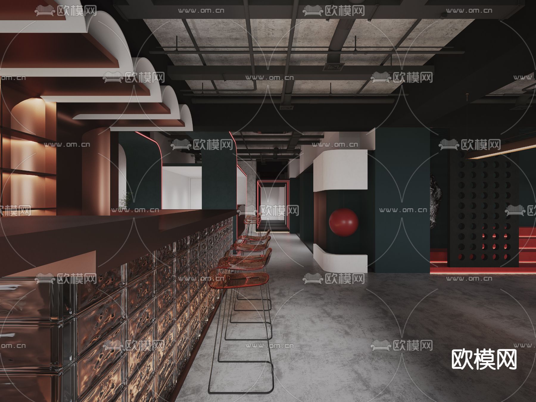 工业风办公室休闲区水吧区3d模型