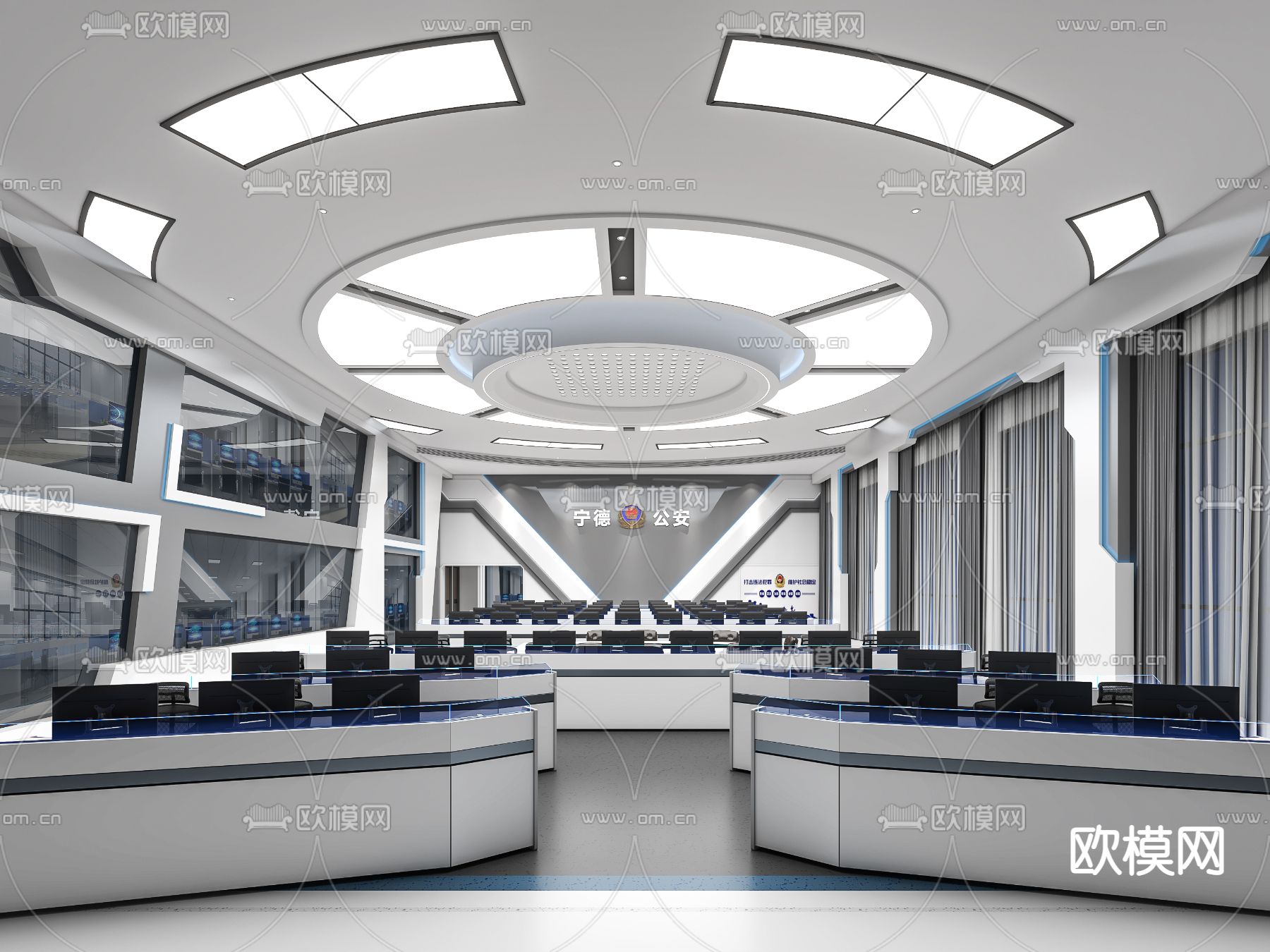 现代警察公安系统监控室3d模型下载（渲染图2）