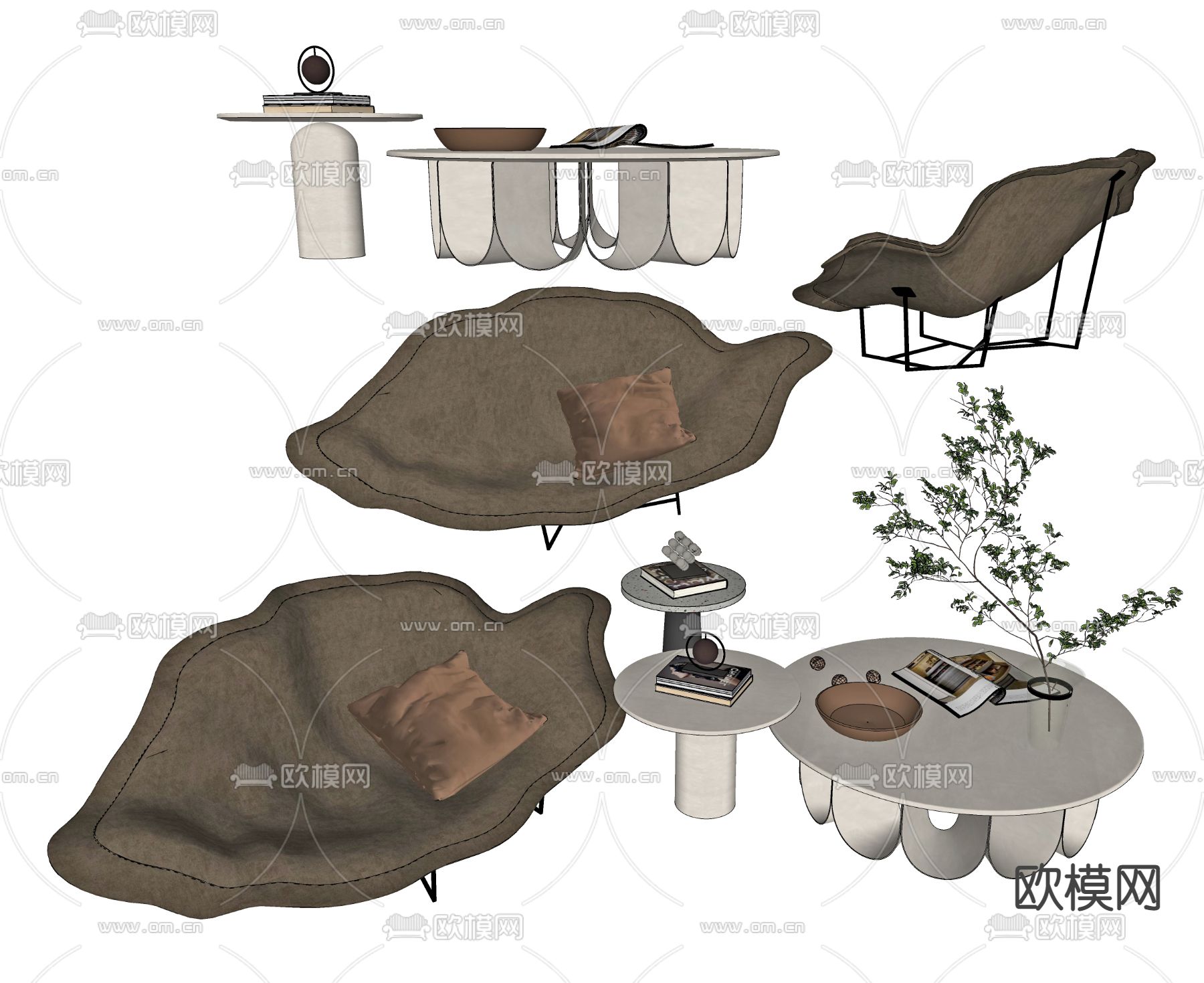 侘寂异形沙发组合su模型下载（渲染图2）