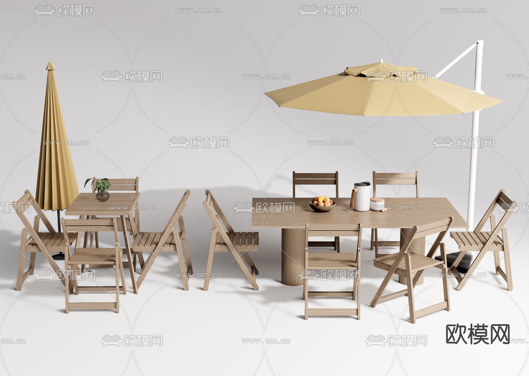 现代户外条形餐桌椅3d模型