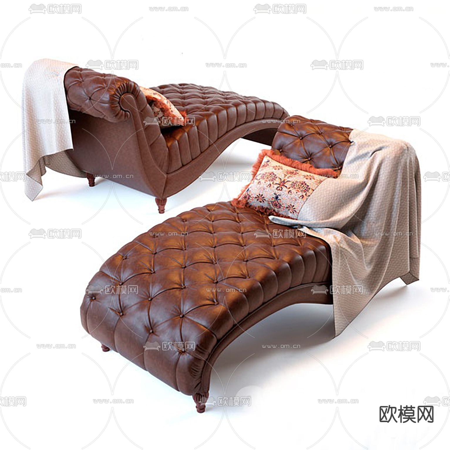 欧式皮革躺椅3d模型下载