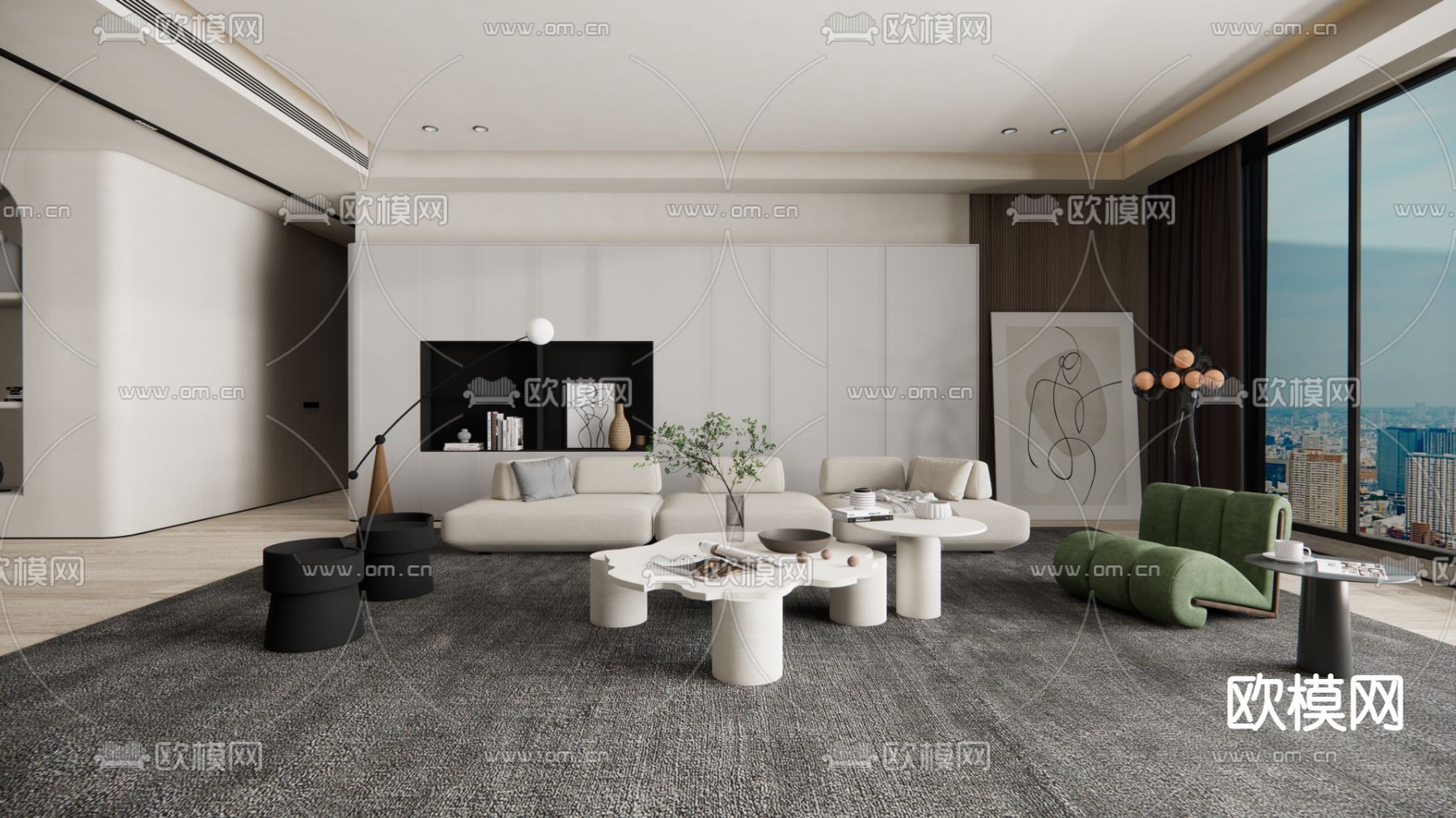 现代客厅su模型下载（渲染图1）