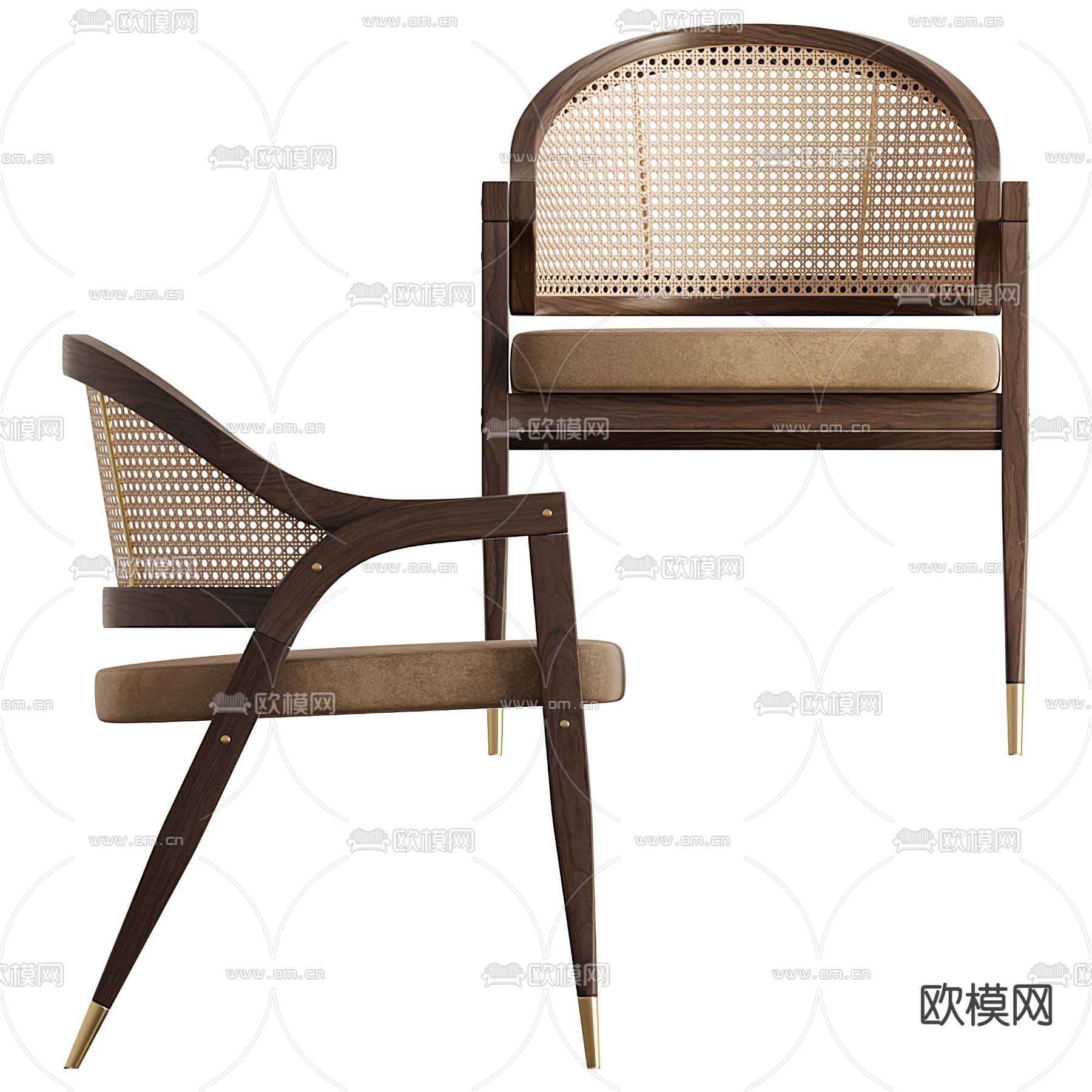 现代藤编休闲单椅3d模型下载（渲染图2）