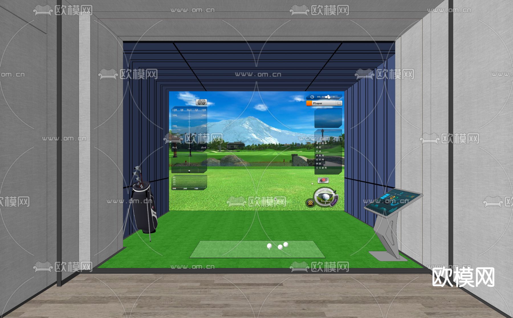 现代室内模拟高尔夫球su模型